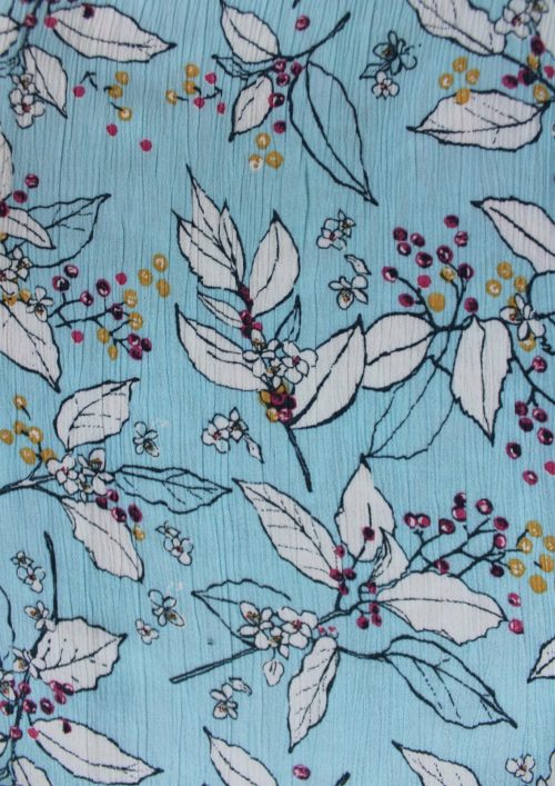 CREPE HT BLUE FLOWER PRINT FABRIC